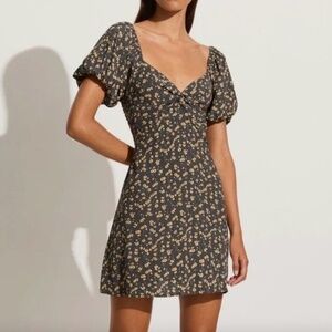 Faithful the Brand Black Smocked Mini Dress with Yellow Flowers